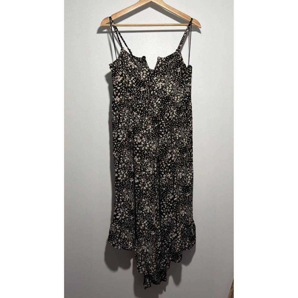 Angie Womens Jumpsuit Size L, Black With Cream Flowers, Bell Bottom Legs